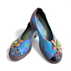 Socofy Hand-Painted Floral Leather Slip On Comfort Flats – EU 37 / US 6–6.5